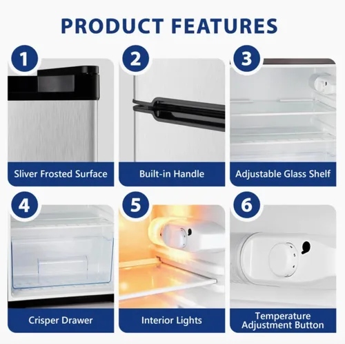 Miniatura 11 de Mini refrigerador de 3.2 pies cúbicos con congelador, refrigerador retro de 2 puertas y congelador de bajo ruido, eficiencia energética, 7 modos