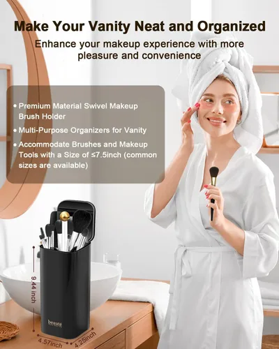 Miniatura 6 de Organizador de brochas de maquillaje mejorado con tapa, organizador de brochas de maquillaje a prueba de polvo con 4 compartimentos para tocador