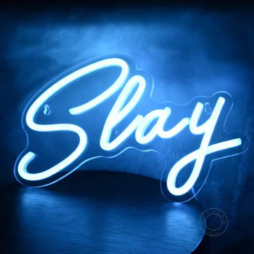 Miniatura 9 de SYLHOME Slay - Letrero de luz LED de neón azul genial para niños y niñas, para dormitorio, juegos, sala de juegos, escritorio, decoración de pared