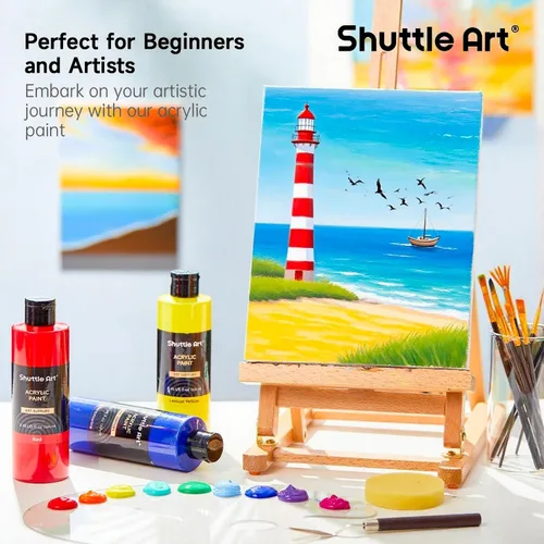 Miniatura 2 de Shuttle Art 12 colores de pintura acrílica, botellas de 250 ml/8.45 oz, juego de pintura acrílica, pigmentos ricos, suministros de pintura a granel
