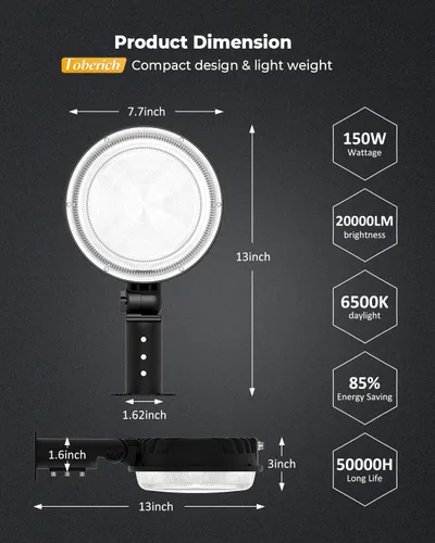 Miniatura 6 de toberich Paquete de 2 luces LED de granero, 150 W, 20000 lúmenes, luces de área de patio del atardecer al amanecer, iluminación al aire libre