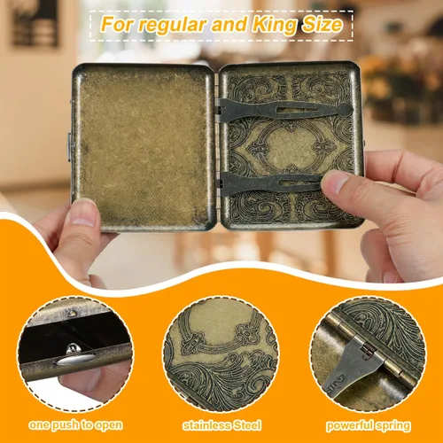 Miniatura 6 de Ipetboom Caja de cigarrillos de metal vintage portátil delgada cubierta para 20 cigarrillos acero inoxidable caja de almacenamiento de cigarrillos
