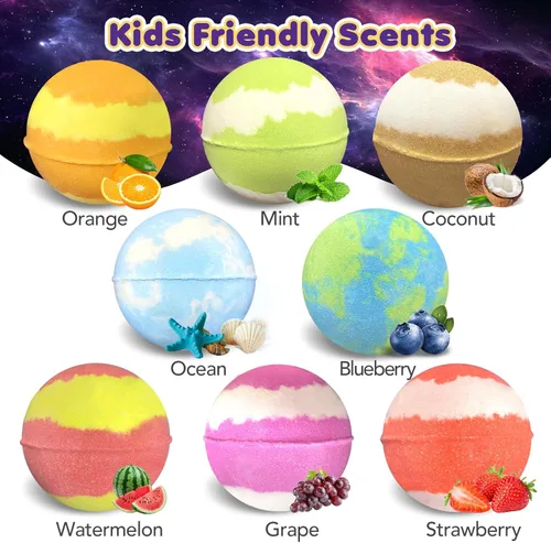 Miniatura 2 de Bombas de baño para niños con juguetes en el interior, juego de 8 bombas de baño iluminadas del sistema solar, bomba de baño planeta con sorpresa