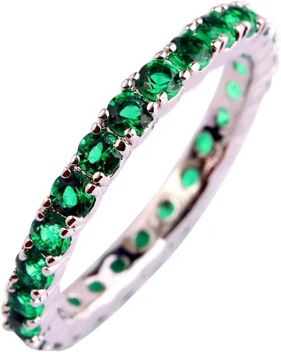 Miniatura 4 de Narica Anillo de 21 piedras chapadas en plata, apilables, corte redondo, zafiro azul, circonita cúbica, relleno de circonita cúbica, halo