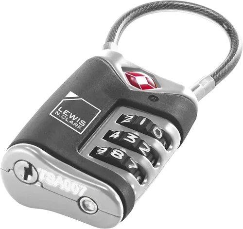 Miniatura 2 de Lewis N. Clark Candado de equipaje aprobado por la TSA + cable de acero para maleta, mochila, bolsa para laptop + bolso, perfecto para aeropuerto