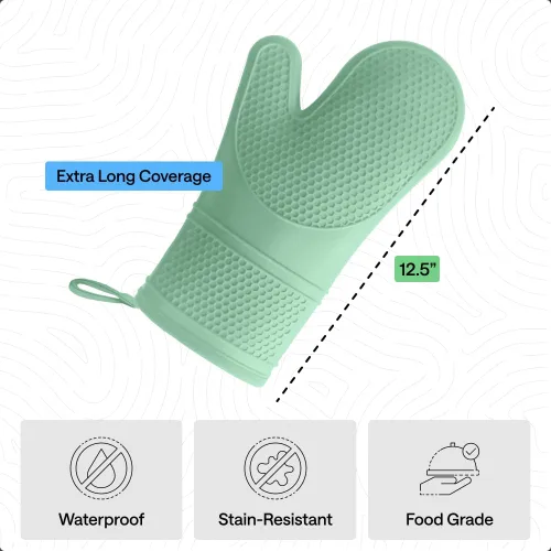 Miniatura 4 de GORILLA GRIP - Juego de guantes de horno de silicona suave sin BPA, guantes de cocina resistentes al calor e impermeables, forro de algodón grueso