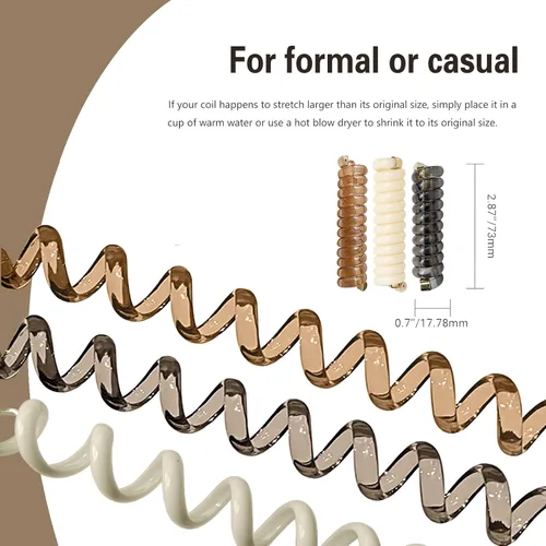 Miniatura 3 de Banda Elástica para el Cabello en Espiral Trenza Cola de Caballo Elegante Cable de Teléfono Bobinas para el Cabello Sin Pliegues Sujetadores de Cola