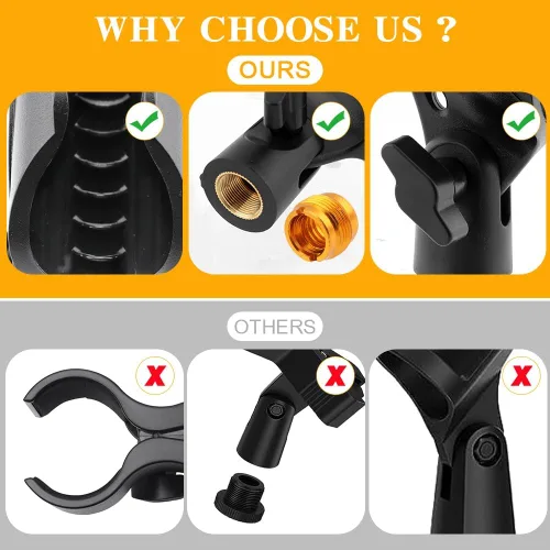 Miniatura 7 de Soporte universal de clip de micrófono de 3 piezas, soporte de micrófono ajustable para soporte con 2 adaptadores de tornillo macho de 5/8 pulgadas