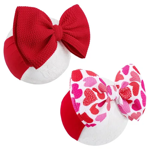 YanJie Lazos de San Valentín – Diademas de nailon rojo hechas a mano para recién nacidos para niñas, niños pequeños y bebés Juego rojo de 6"