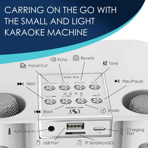 Miniatura 3 de Máquina de karaoke Flyasny para adultos y niños, altavoz Bluetooth portátil con 2 micrófonos inalámbricos para TV, karaoke para cantar en fiestas