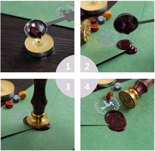 Miniatura 5 de Sello de Cera CRASPIRE Sello de Sellado de Corona Sellos de Cera de 25mm Sello de Sellado de Cabeza de Latón Extraíble con Mango de Madera