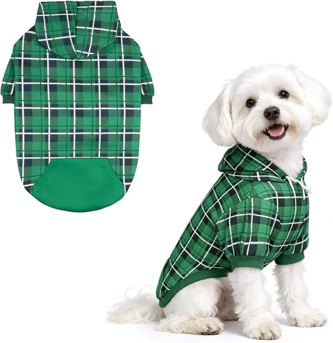 Miniatura 27 de EXPAWLORER Sudadera con capucha para perro a cuadros, estilo británico, suéter cálido para perro con agujero para correa, ropa de pitbull, ropa