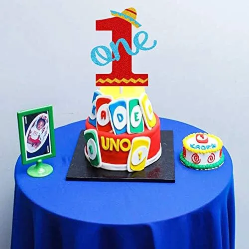 Miniatura 4 de Fiesta Uno One Cake Topper Taco Mini Sombrero Sombrero 1er Cumpleaños Decoración de Pastel para Fiesta Mexicana Niños Niñas Un Año de Edad Fiesta