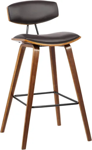 Miniatura 18 de Armen Living Fox - Taburete de bar moderno de mediados de siglo de piel sintética gris y madera negra de 25.5 pulgadas Piel sintética gris/negro