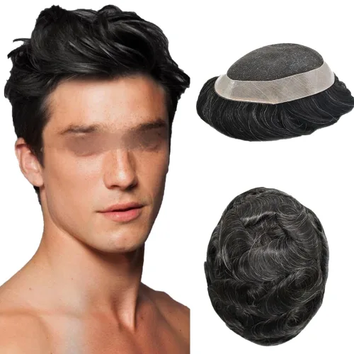 Miniatura 61 de Toupee de cabello humano fino mono revestido de poliéster para hombre, postizo de monofilamento duradero NPU monofilamento tupé para hombres