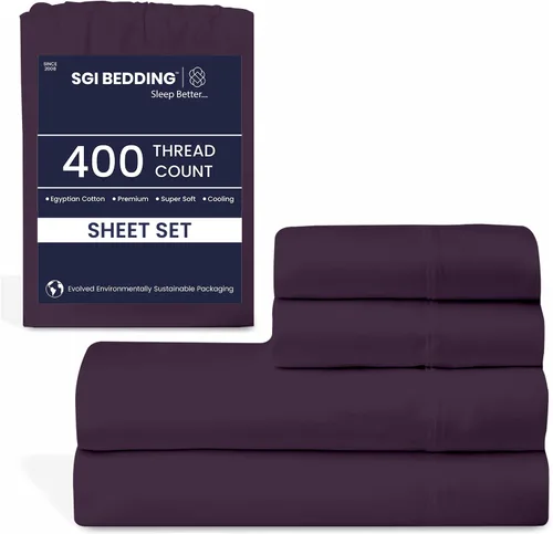 Miniatura 9 de SGI - Juego de sábanas tamaño individual de 400 hilos de 100 % algodón egipcio, ultra suave, transpirable, bolsillo profundo, 15 ajustadas