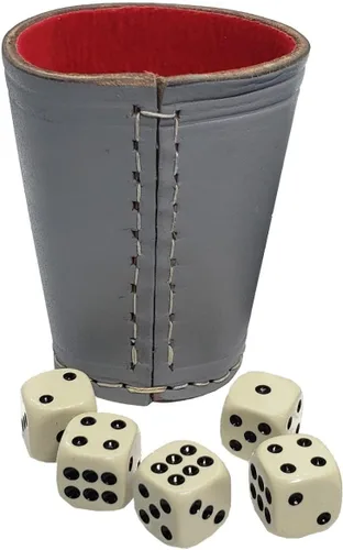 Miniatura 20 de Cyber-Deals - Taza compacta de cuero genuino para dados + dados con bolsa de almacenamiento de terciopelo negro