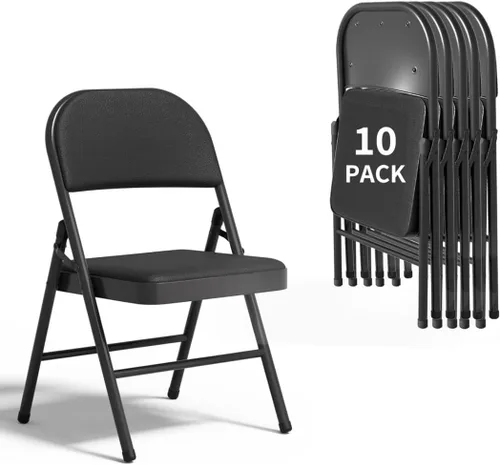 Miniatura 23 de SHGJ&SOFT Juego de 2 sillas plegables con asientos y respaldos acolchados, silla con marco de metal negro para interiores y exteriores, oficina