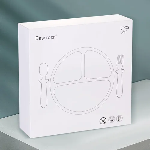 Miniatura 7 de Eascrozn Juego de Alimentación para Bebé, 2 Paquetes de Placas de Succión Divididas de Silicona para Bebé, 2 Paquetes de Juego de Cucharas