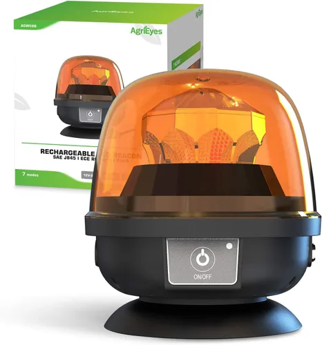 Agrieyes Luz magnética inalámbrica, clase I portátil de 12-24 V, luces de advertencia giratorias, luces estroboscópicas ámbar recargables para