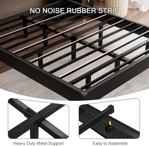 Miniatura 5 de Einhomn Marco de Cama Tamaño Queen con Luces LED y Estación de Carga – Marco de Cama Queen Flotante de Madera para Niños con Cabecera de Negro