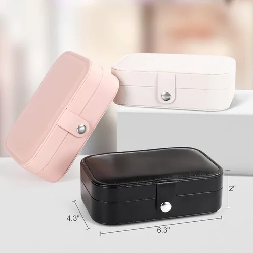 Miniatura 4 de Mpeyuiltic Joyero de viaje, estuche de joyería portátil de piel sintética pequeño para mujeres y niñas, organizador de joyas de viaje de doble capa