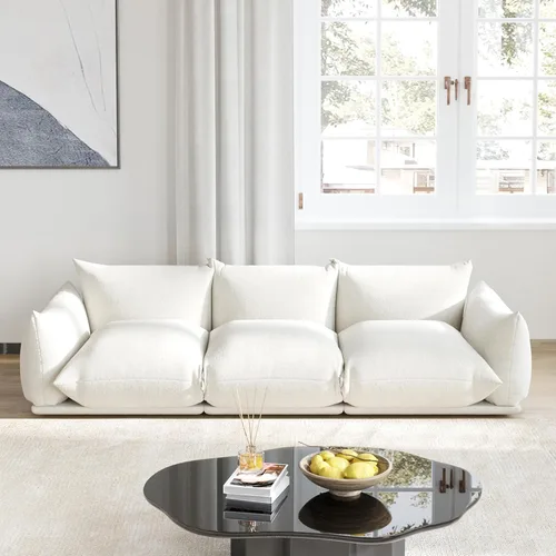 Miniatura 14 de Sofá de nube de asiento profundo de 77 pulgadas, moderno sofá modular de chenilla, sofá modular de 2 asientos con cojines gruesos de felpa y otomana