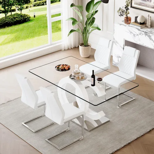 Miniatura 43 de gopop Mesa de comedor de cristal de 63 pulgadas, mesa de cocina moderna, mesa de comedor de vidrio transparente con patas de diseño único negro