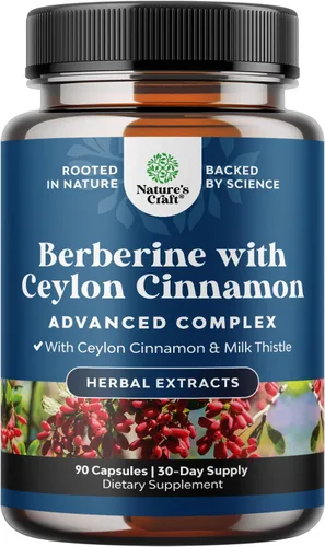 Miniatura 10 de Complejo equilibrado de berberina Plus de 1200 mg, berberina antioxidante con cápsulas de canela de ceilán más extracto de cardo mariano
