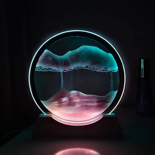 Miniatura 2 de Akaco Sand Art - Movimiento líquido con luz, base de madera blanca, pintura de flujo de vidrio móvil, 3 colores cambiantes, lámpara de mesa de Rosado