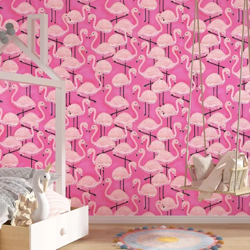 Miniatura 6 de Papel tapiz de flamenco rosa para despegar y pegar, papel tapiz de animales rosa de 17.5 x 120 pulgadas, papel de pared autoadhesivo para despegar