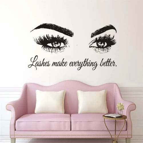 Miniatura 4 de Calcomanía de pared con texto en inglés "Lashes Make Everything Better", adhesivo de vinilo para salón de belleza, sala de maquillaje, espejo