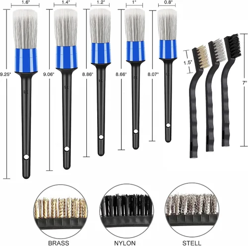 Miniatura 4 de HMPLL Kit de 10 piezas de detalles de automóvil, juego de cepillos de detalles de alta calidad que incluye 5 cepillos suaves para detallar el Azul