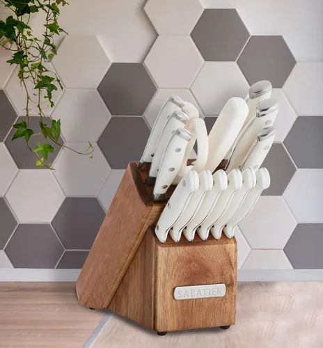 Miniatura 7 de Sabatier - Juego de 15 piezas de cuchillos forjados con triple remache, cuchillos de cocina de acero inoxidable de alto carbono, juego de cuchillos