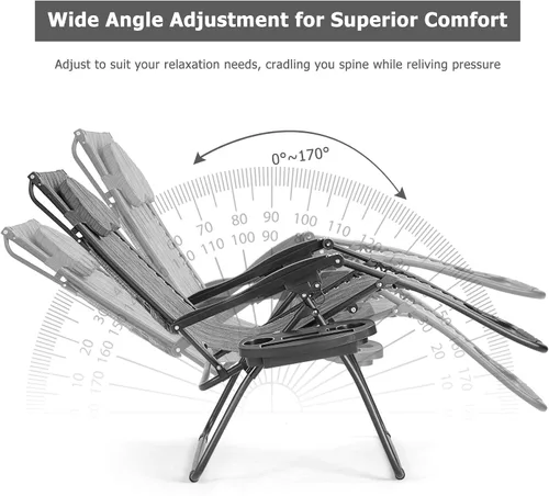 Miniatura 6 de HAPPYGRILL Zero Gravity - Sillón reclinable plegable para patio al aire libre, playa, patio, piscina, gris