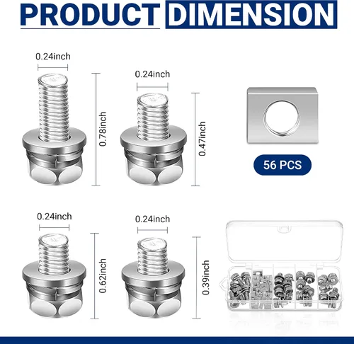 Miniatura 2 de 56 Pack de tuercas y pernos para terminal de batería de motocicleta, M6 x 10 mm, 12 mm, 16 mm, 20 mm, kit de tuercas cuadradas, pernos y tuercas