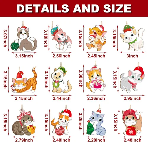 Miniatura 2 de Chunful 36 adornos de Navidad de gato de madera, adornos colgantes de árbol de gatito, bonitos regalos para amantes de los gatitos, para el hogar