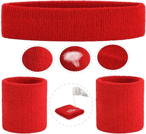 Miniatura 36 de ONUPGO - Conjunto de diadema y muñequeras deportivas para el sudor, hechas de algodón con bucles, muñequeras, contra humedad