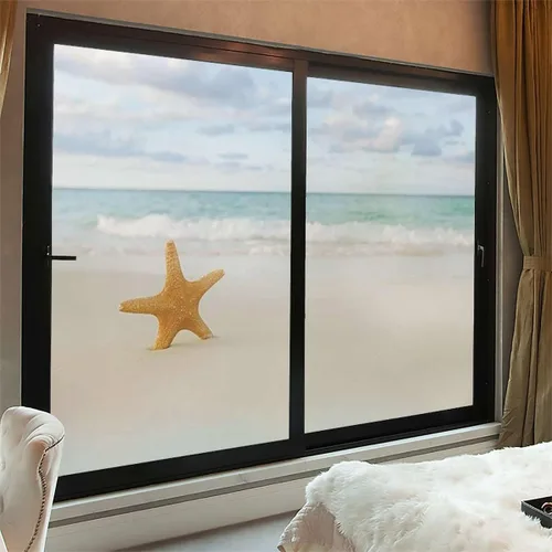 Miniatura 3 de Película de privacidad para ventana color crema azul, calcomanías para ventanas manchadas, adhesivo estático para ventana, adhesivo decorativo