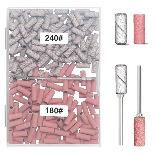 Miniatura 11 de BLESWIN 200 bandas de lijado pequeñas de grano #180#240 para taladro de uñas con 2 puntas de mandriles mejoradas de 3/32 pulgadas, mini bandas