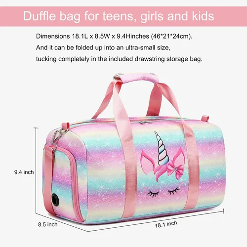 Miniatura 6 de Bolsa de lona para niñas y adolescentes bolsa de gimnasio deportiva con compartimentos para zapatos y ropa húmeda bolsa de viaje para bailar y nadar