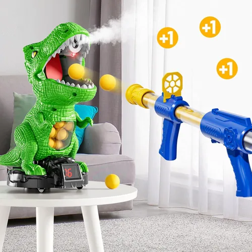Miniatura 6 de NIPLOOOW Juguetes de disparo de dinosaurios movibles para niños de 3 a 8 años, juguete de tiro móvil con lanzador de bomba de aire, juego