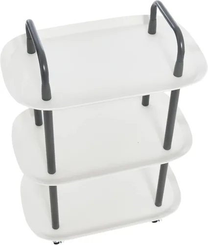 Miniatura 8 de Main + Mesa Carrito moderno de plástico y metal de 3 niveles, blanco y gris oscuro