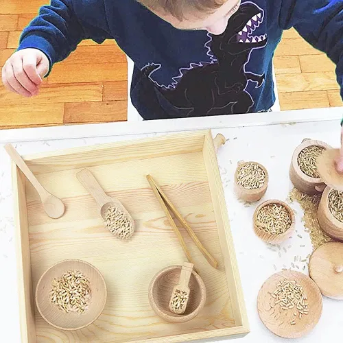 Miniatura 6 de Herramientas Montessori para contenedores sensoriales: 1 caja de madera + 11 herramientas sensoriales para niños pequeños y niños en edad preescolar