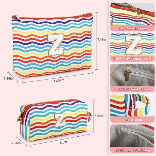 Miniatura 36 de Bolsa de viaje de maquillaje con monograma de 2 piezas para regalos de niñas adolescentes, bolsa de cosméticos para niñas, bolsa de aseo de viaje