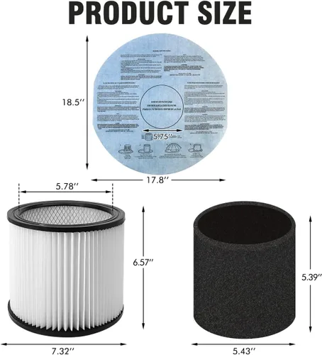 Miniatura 3 de Filtro ANBOO para Shop Vac 90304 90350 90333 9030400 Aspiradora Húmeda y Seca con Tapa, 2 Piezas Filtro de Manga de Espuma 90585, 2 Piezas Filtro