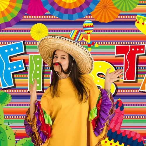 Miniatura 7 de Pancarta de fondo de fotografía con temática mexicana y Cinco de Mayo impreso de plástico para cabina de fotos mexicana, 51 x 86.6 pulgadas