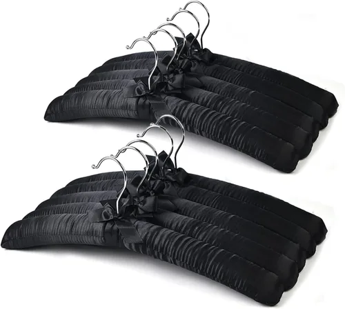 Miniatura 8 de Paquete de 5 perchas acolchadas de satén negro para suéter, colgador de blusa con espuma gruesa y suave para lencería de vestido de novia, colgador