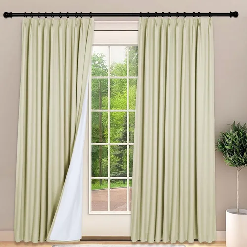 Miniatura 14 de Frelement Cortinas 100% opacas con forro térmico, cortinas de lino para decoración de Navidad, cortinas plisadas con aislamiento térmico