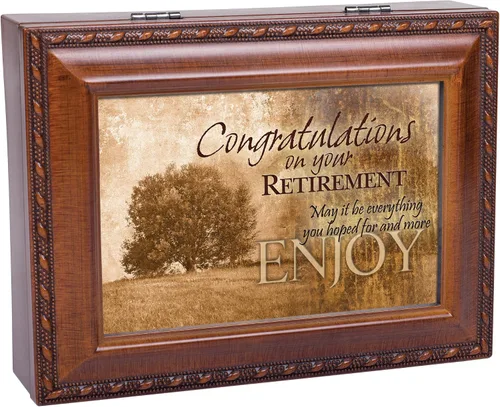 Miniatura 7 de Cottage Garden Congrats jubilación Woodgrain Música BoxCaja de joyería Reproduce Maravilloso Mundo